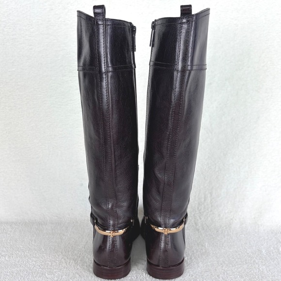 Tory Burch Jess Dark Brown Leather Knee High Riding Boots Gold Horsebit 7.5M - Picture 9 of 16